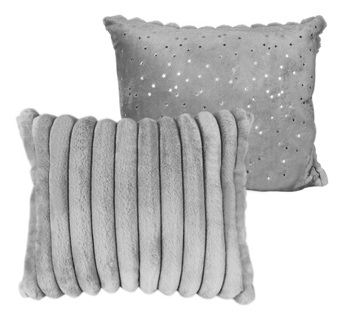 Set 2 Pzs Cojines Decorativos Doble Vista Para Hogar Suaves Gris Rayas