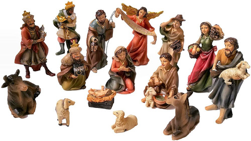 Juego De Figuras De Natividad De 15 Piezas. Navidad Pintada