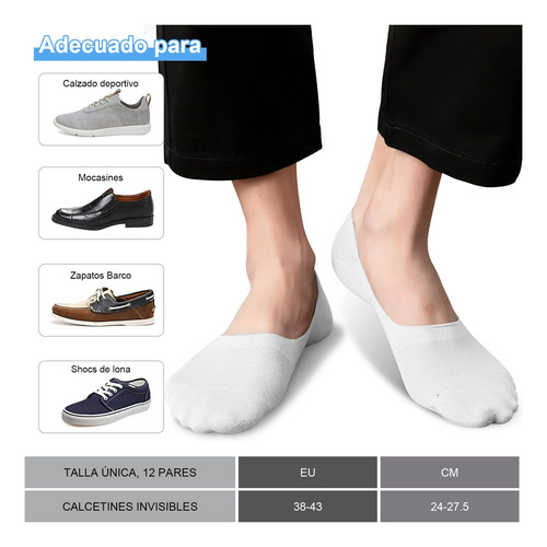 Calcetines Invisibles Para Hombre De Algodon, 12