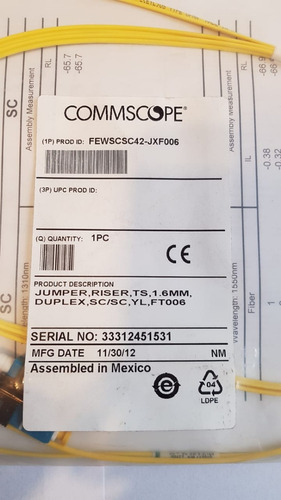 Patchcord Fibra Optica Commscope Monomodo 1.8mt Sc-sc