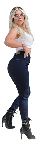 Jean Mujer Elastizado Denim Liso Chupin Calce Perfecto Liso