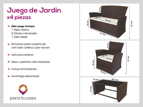 Imagen 5 de 11 de Juego Jardin Exterior Sillas Sillones Mesa Simil Ratan Cuota
