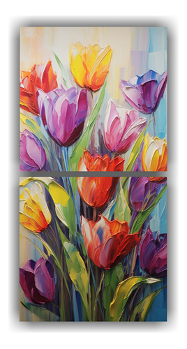 140x70cm Cuadro De Tulipanes: Belleza Natural Y Colores Vibr