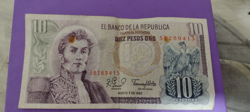 Billete De 10 Pesos Colombianos