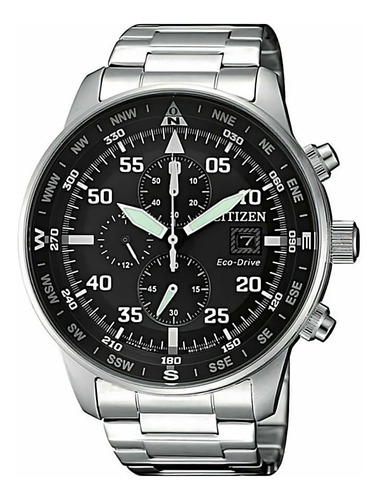 Reloj pulsera Citizen CA069 con correa de acero inoxidable color plateado - fondo negro