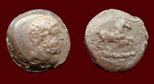 Euthydemos I, Baktria. Moeda Bronze Antiga Grega. Grecia
