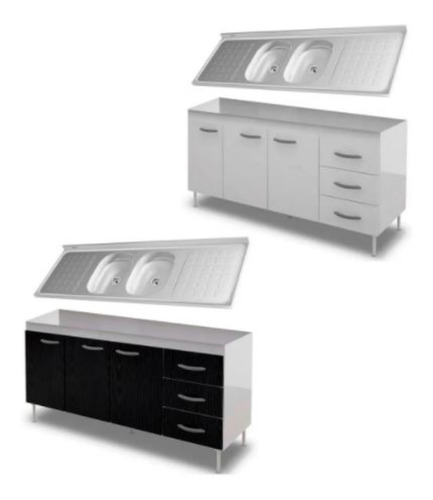 Imagen 6 de 10 de Combo Cocina Bajo Mesada Bacha Acero Doble 1.60 Blanco Envio