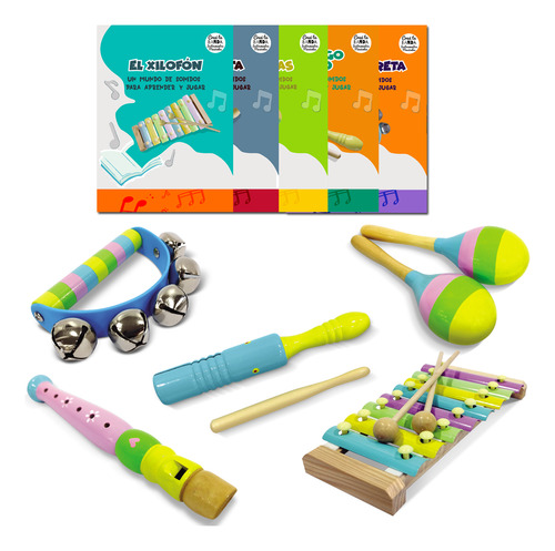 Imagen 1 de 7 de Instrumentos Musicales De Madera Para Niños Set 3 De 5