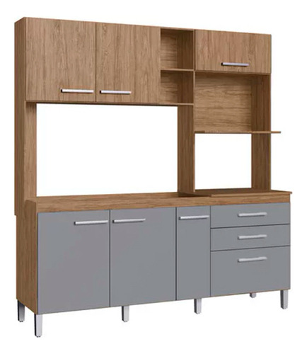 Cozinha Compacta Decibal 6 Portas 2 Gavetas Co1631 Cor Wood/griseo