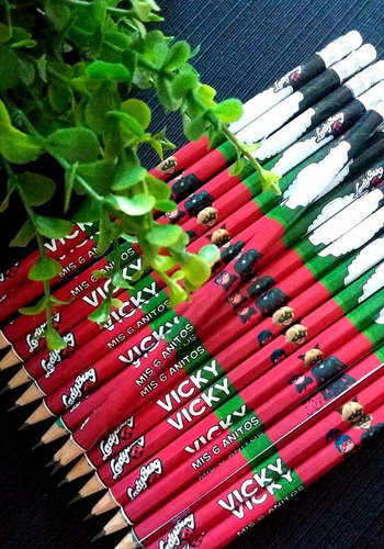 18 Lapices Personalizados+ Sacapuntas+sticker+ Bolsitas