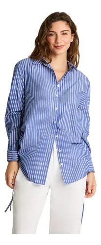 Blusa Manga Larga Rayada Celeste Mujer Moda Hasta Xxl