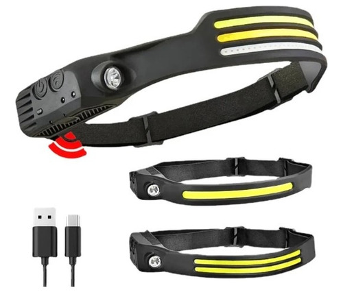 Linterna De Cabeza Pesca 3 Lineas Recargable +led Cob Roja