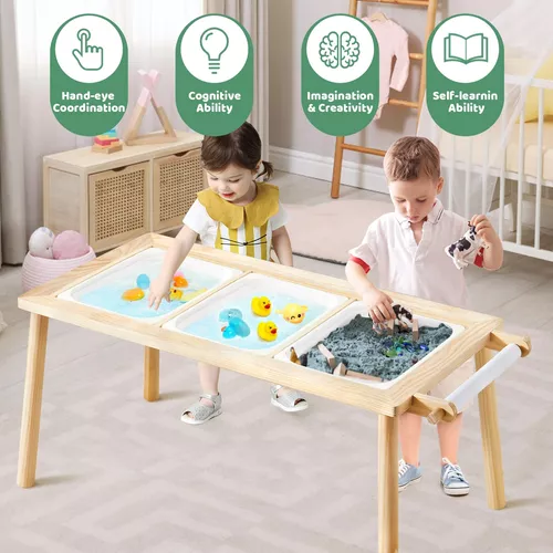 Beright Mesa infantil 5 en 1, mesa sensorial para interiores de arena, mesa  de dibujo para niños con rollo de papel y vasos de pintura, no con