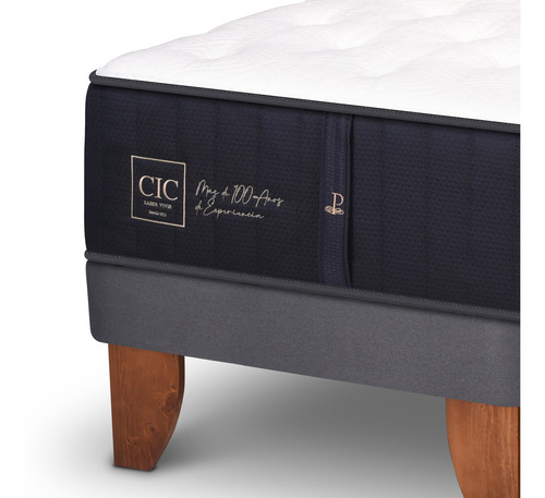 Cama Europea 2 Plazas Cic Premium + Respaldo Torino Azul