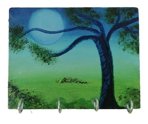 Imagen 2 de 2 de Cuadro Al Óleo Porta Llaves De Pared (paisaje De Árbol)