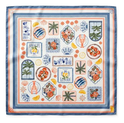 Lenço Feminino Em Cetim Bandana 45x45 Pequeno Para Cabelo Pescoço E Bolsa Multicolorido Amalfi Memories