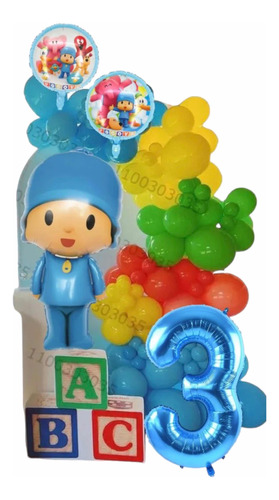 Pack 134 Globos Pocoyo Incluye Muñeco Gde , Redondos Y Cinta