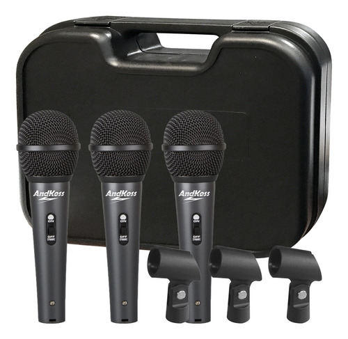 Set De 3 Microfonos + Porta Mic. Mod.skhi-3 Andkoss