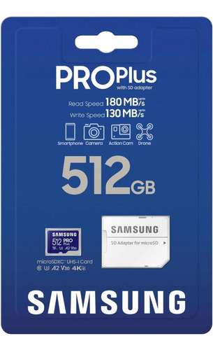 Cartão Memória Microsd Samsung 512gb 180mbs Com Adaptador Sd