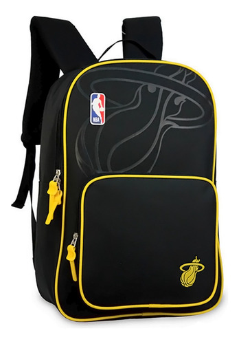 Mochila Nba Miami Heat Reforzada Urbana Diaria Color Negro Diseño de la tela Liso