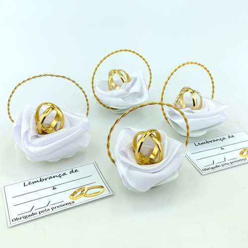 Kit Lembrancinha Casamento Cestinha Aliancinhas Branco 70 Un