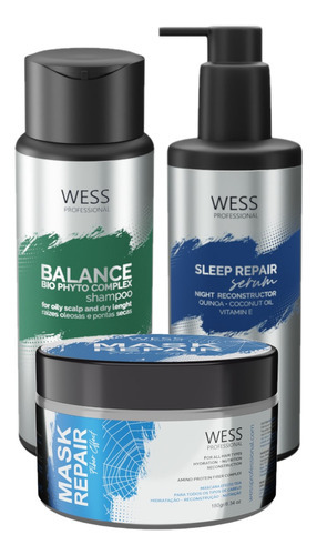 Kit Wess Balance Shampoo 250ml + Mask 180g + Sleep 250ml