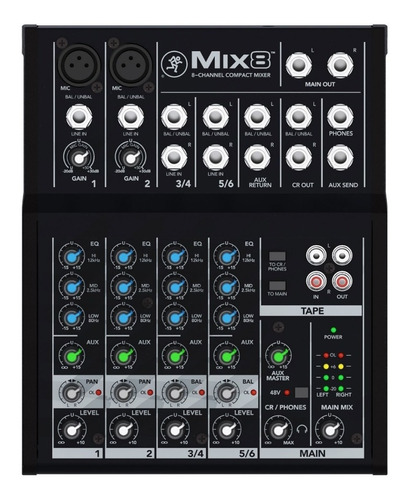 Mackie Mix8 Mixer 8 Canales 2 Mono Xlr 2 Estereo