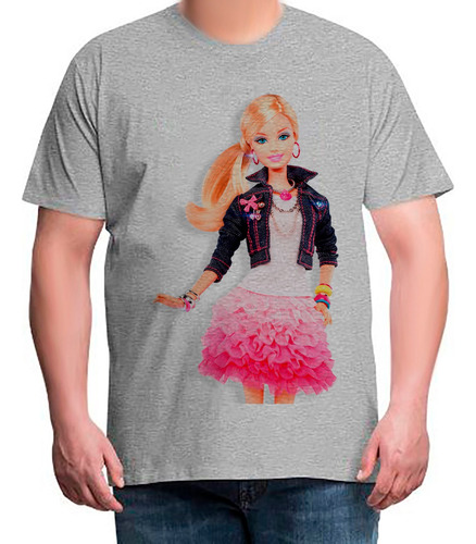 Camiseta Plus Size Cinza Barbie Vestido Camisa Estilosa 