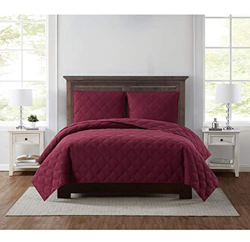 Truly Soft Everyday 3d Puff Quilt Set, King, Borgoña