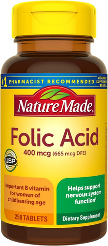 Acido Folico 400 Mcg Nature Made 250 Tabletas