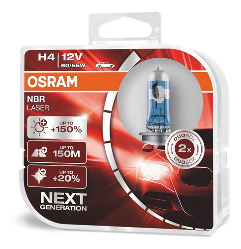 Lampara H4 Osram Night Breaker Laser 150% + Luz (par)