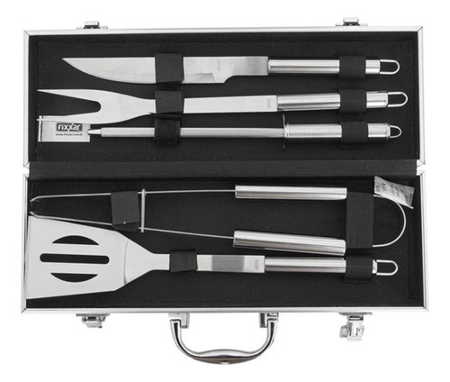 Kit Churrasco Aço Inox 6 Peças Com Maleta De Aluminio Fixxar