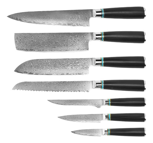 Kitchen Knife Set, Damascus Steel, 7 Pcs, Knife Set Without 