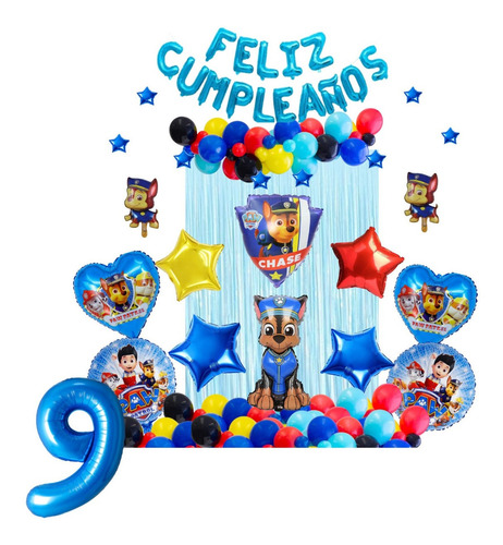 Decoración Globos Feliz Cumpleaños Chase Paw Patrol Numero