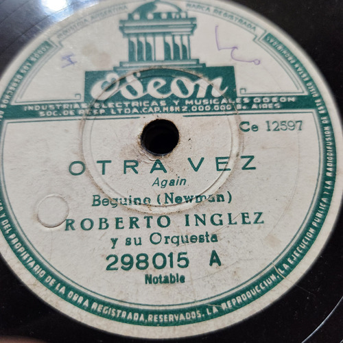 Pasta Roberto Inglez Y Su Orquesta Odeon C596