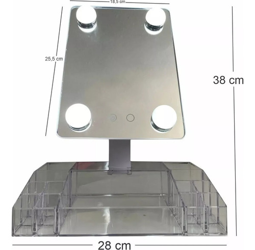 Espejo Con Luz Led Giratorio 360° Con Porta Cosméticos