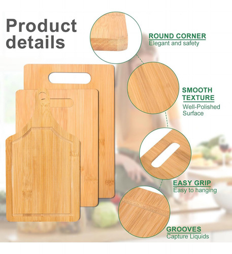 Set De 3 Tablas De Bambú Para Picar 100% Biodegradables