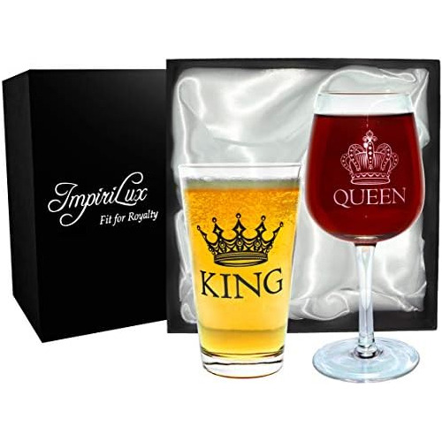King Beer &amp; Queen Juego De Copas De Vino | Hermoso ...