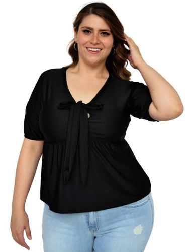 Blusa Con Moño En Escote (talla Extra), Modelo 1780 (negro)