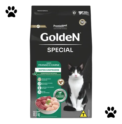 Ração Golden Premium Especial Castrado Carne Frango Gato Adulto 10,1kg