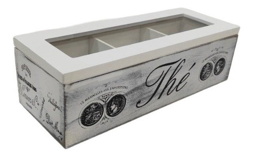 Caja Te Vintage 3 Divisiones Madera Con Visor Vidrio  The 