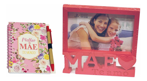 Presente Dia Das Mães Ideal Porta Retrato E Bloco De Anotar Cor Rosa-escuro Mãe Te Amo