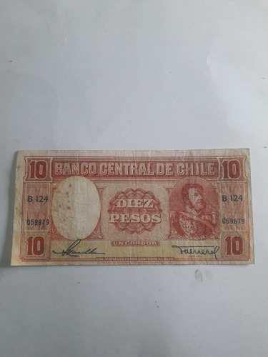 Billete Chile 10 Pesos Maschke Herrera B 124