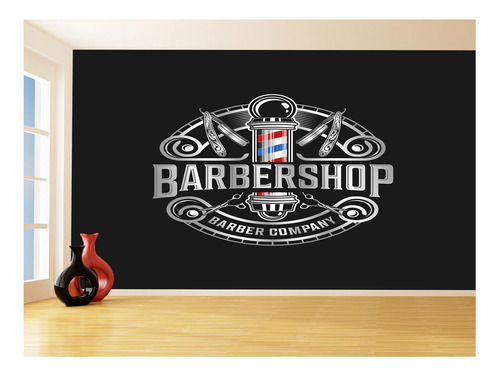 Adesivo De Parede Barbearia Barbershop Logo Pole M² Brb34