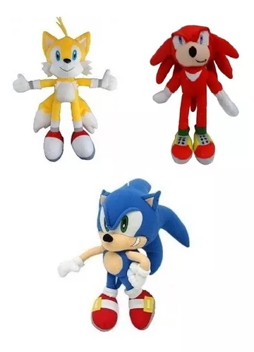 3 Bonecos Pelúcia Sonic Tails Knucles 35cm Antialérgico