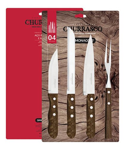 Set X 4 Cubiertos Para Asado Simonaggio Cuchillo Carne Pan 