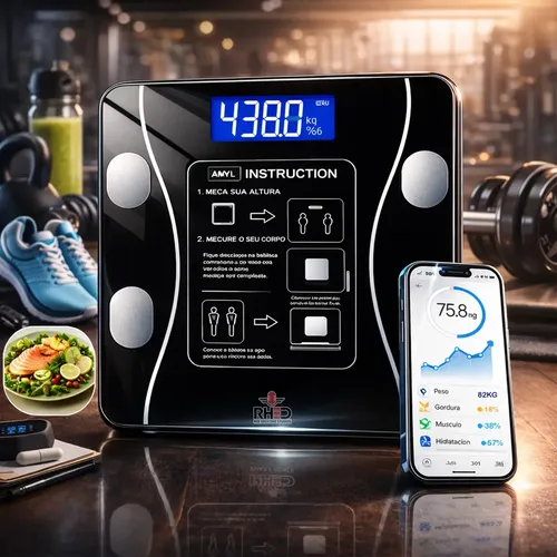 Balança Digital Bioimpedância Bluetooth Corporal Aparelho Alta Capacidade  App Para Android E Para Ios Cor Preto Balança De Banheiro Academia - Rhead Red High End Studios 3v