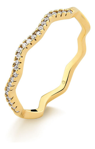 Anel Slim Curvado Em Ouro 18k Com 12,5 Pontos De Diamante Ar