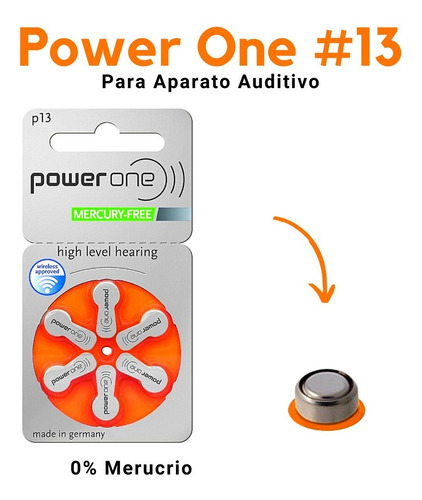 Power One 10 Paquetes C/ 6 Piezas # 13 Pila Auditiva Pr48