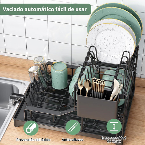 Escurridor Cubiertos Con Desagüe, Escurreplatos De 2 Niveles